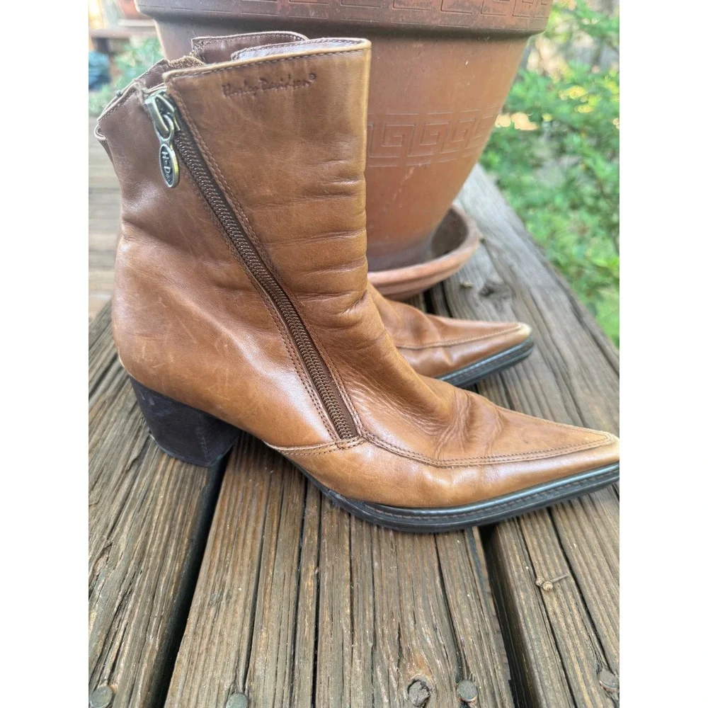 Harley Davidson Womens Tan Brown Leather Pointed Toe Ankle Boots 84249 Size 7.5